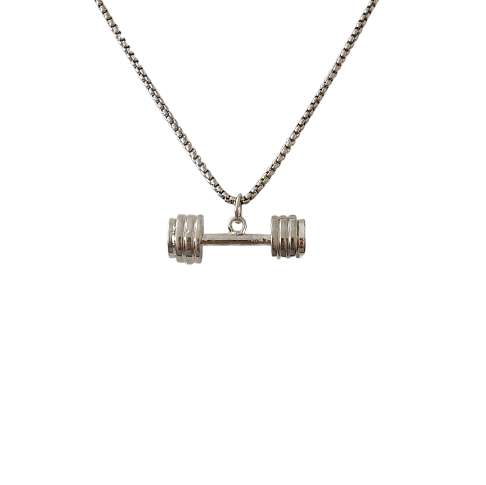 Silver Dumbell Necklace for Men Men's Jewelry 23 Inches Long